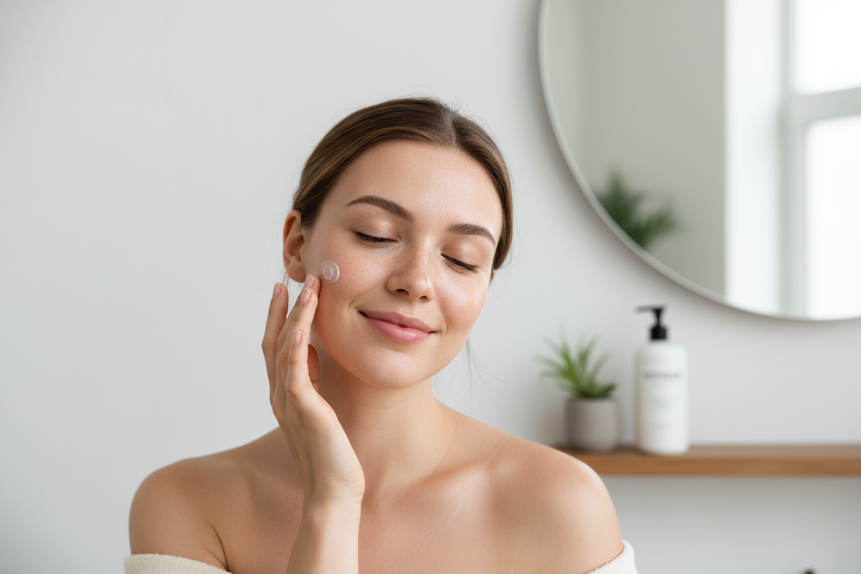 skincare, young european female, real person, 4k, beauty vibes, 21:9 ratio